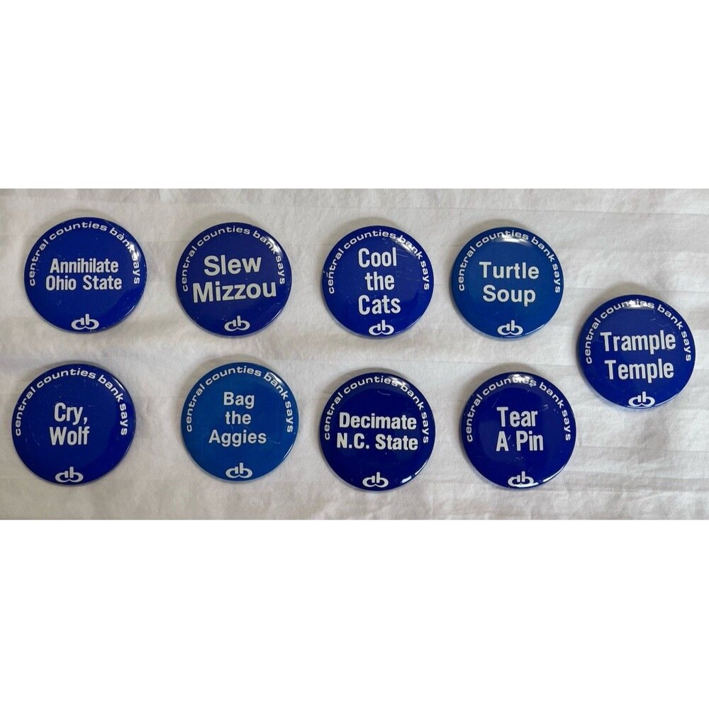 Vtg 1970s 1980s Penn State Nittany Lions Football Bank Buttons Lot of 9 PSU Pin